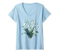 Women's January Birth Flower Snowdrop Botanical Bloom V-Neck T-Shirt