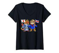 Women's Japan Costa Rica Flag Japanese Costa Rican Roots V-Neck T-Shirt