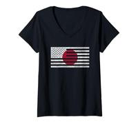 Womens JAPAN FLAG USA AMERICAN FLAG JAPANESE AMERICAN V-Neck T-Shirt
