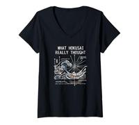Women's Japan Great Wave Physics Hokusai Water Motion Math Science V-Neck T-Shirt