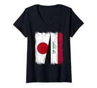 Womens Japan Iraq Half Flag Japanese Iraqi Jersey V-Neck T-Shirt