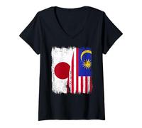Womens Japan Malaysia Half Flag Japanese Malaysian Heritage V-Neck T-Shirt