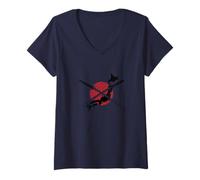 Women's Japan Map with Samurai Sword Land of Warriors V-Neck T-Shirt