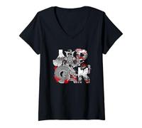 Women's Japan Mount Fuji Samurai Dragon Geisha Sakura Art V-Neck T-Shirt