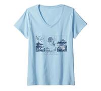 Women's Japan Mount Fuji Torii Gate Sunset Japanese Landscape V-Neck T-Shirt