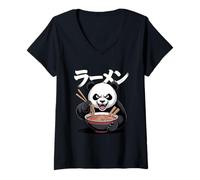 Womens Japan Panda Ramen Anime Manga Streetwear V-Neck T-Shirt