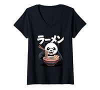 Womens Japan Panda Ramen Anime Manga Streetwear V-Neck T-Shirt