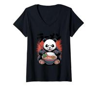 Womens Japan Panda Ramen Anime Manga Streetwear V-Neck T-Shirt