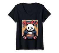 Womens Japan Panda Ramen Anime Manga Streetwear V-Neck T-Shirt