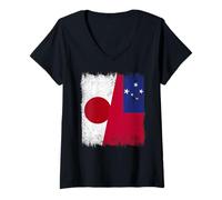 Women's Japan Samoa Half Flag Japanese Samoan Heritage V-Neck T-Shirt