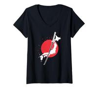 Women's Japan Sword with Map Outline V-Neck T-Shirt