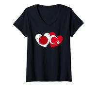 Womens Japan Turkey Heart Flag Türkiye Japanese Turkish Friendship V-Neck T-Shirt