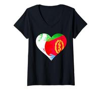 Womens Japanese and Eritrean Heart Heritage Flag V-Neck T-Shirt