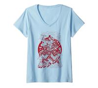 Women's Japanese Art Cat Ninja Ukiyo-e Anime Style Samurai Cat V-Neck T-Shirt