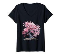 Women's Japanese Art Sakura Cherry Blossom Tree Cherry Blossom V-Neck T-Shirt