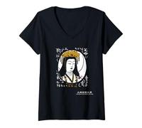 Womens Japanese Artist Prints Buddha Statue Yoshizawa Kantatsu Kantatsu Auspicious Tenjin Guardian God Print Artist Kantatsu Yoshizawa V-Neck T-Shirt