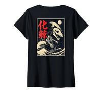 Womens Japanese Bakekujira Ghost Whale Yokai Skeleton Art Back V-Neck T-Shirt