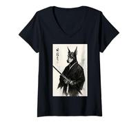 Women's Japanese Brush Ink Bushido Warrior Sumi-e Doberman Pinscher V-Neck T-Shirt