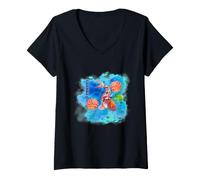 Women's Japanese Carp Fighting the Giant Koi Fish Art V-Neck T-Shirt