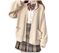 Womens Japanese Cute Knitted Cardigan Sweater Cosplay Long Sleeve Button Down School Jacket (Beige, One Size)