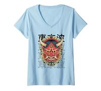 Women's Japanese Devil Demon Hannya Oni Mask Yokai Oni Face Mask V-Neck T-Shirt