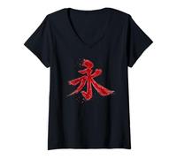 Women's Japanese Eternal Kanji Calligraphy Brush Minimal Timeless V-Neck T-Shirt