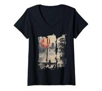 Womens Japanese Floating World in Retro Vaporwave Harajuku 90's V-Neck T-Shirt