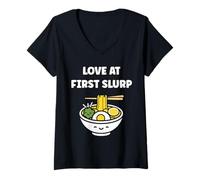 Womens Japanese Food Funny Ramen Couple Love at First slurp V-Neck T-Shirt