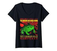 Womens Japanese Frog Horrors are Never Ending Yet I Remain Silly V-Neck T-Shirt