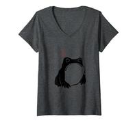 Womens Japanese Frog Lucky Charm Zen Toad Spirit Totem Fortune V-Neck T-Shirt