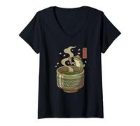 Women's Japanese Frog Matcha Tea Time Green Tea Ukiyo-e cottagecore V-Neck T-Shirt
