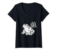 Women's Japanese Frog Sumi-E Design with Kanji Minimal V-Neck T-Shirt