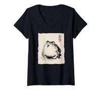 Womens Japanese Frog Sumi-e Painting Zen Art Illustration V-Neck T-Shirt