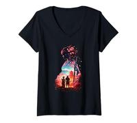 Women's Japanese Geisha Samurai Mount Fuji Sakura Art V-Neck T-Shirt