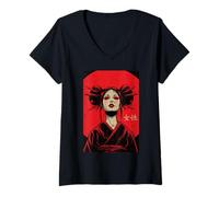 Womens Japanese Geisha Woman Crying Blood Art Women Girls Kids Men V-Neck T-Shirt