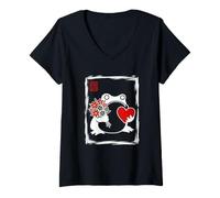 Women's Japanese Grumpy Frog Valentine's Day Cute Love Humor V-Neck T-Shirt