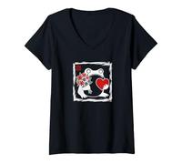 Women's Japanese Grumpy Frog Valentine's Day Cute Love Humor V-Neck T-Shirt