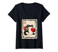 Women's Japanese Grumpy Frog Valentine's Day Cute Love Humor V-Neck T-Shirt
