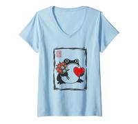 Women's Japanese Grumpy Frog Valentine's Day Cute Love Humor V-Neck T-Shirt
