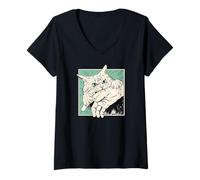 Womens Japanese Horror Anime Cat Bite Vintage Manga Art V-Neck T-Shirt
