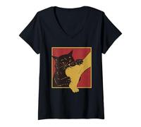Womens Japanese Horror Anime, Funny Vintage Cat Bite The Foot V-Neck T-Shirt