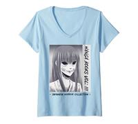 Womens Japanese Horror Two Faces Yurei Bakemono Obake V-Neck T-Shirt
