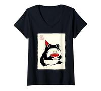 Women's Japanese Kawaii 3rd Birthday Grumpy Frog Funny Birthday V-Neck T-Shirt