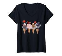 Women's Japanese Landmarks and Oni Mask Ice Cream Cones Graphic V-Neck T-Shirt