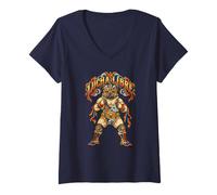Women's Japanese Luchador Lucha Libre Freestyle Wrestling Pug V-Neck T-Shirt