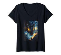 Women's Japanese Monster Kaiju Starry Nights Style V-Neck T-Shirt