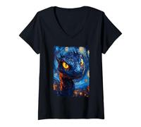 Women's Japanese Monster Kaiju Starry Nights Style V-Neck T-Shirt