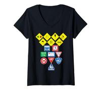 Womens Japanese Road Sign, Japan Traffic Warning Symbol Graphic V-Neck T-Shirt