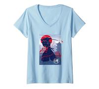 Women's Japanese Samurai Swordsman V-Neck T-Shirt, Baby Blue, XX-Large