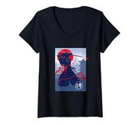 Women's Japanese Samurai Swordsman V-Neck T-Shirt, Black, Small